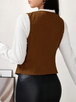 سترة صدرية نسائية كاجوال بتصميم عتيق ولون سادة مع...