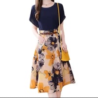 طقم فستان نسائي من قطعتين ، قميص بلوزة ، تنورة زهر...