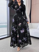 فستان نسائي طويل أنيق بطبعة زهور وأكمام منتفخة