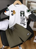 طقم تيشيرت وشورت للأولاد أكمام قصيرة ذو طبعة أحرف