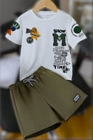 طقم تيشيرت وشورت للأولاد أكمام قصيرة ذو طبعة أحرف