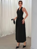 بدلة صيفية جديدة سترة بدلة واحدة الصدر تنورة طية ص...