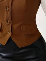 سترة صدرية نسائية كاجوال بتصميم عتيق ولون سادة مع...