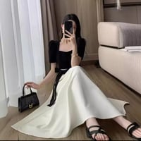 فستان طويل أنيق, عالي الخصر, بياقة مربعة سوداء 202...