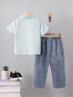 طقم من قطعتين ولادي قميص قصير الأكمام و جينز كاجوا...