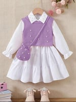 فستان 3 قطع قميص وصدرية مطرزة وحقيبة صغيرة تزيد من...