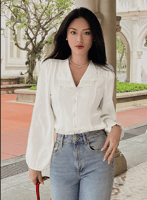 بلوزة ساتان نسائية بأزرار لؤلؤ