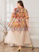 فستان صيفي بتصميم أنيق ومقاس كبير باللون الأصفر وب...