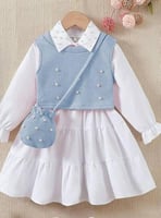 فستان 3 قطع قميص وصدرية مطرزة وحقيبة صغيرة تزيد من...