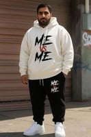 طقم هودي وبنطال بمقاسات كبيرة بألوان الأبيض والأسو...