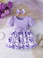 فستان بناتي قطني بفيونكة وأكمام منتفخة لأميرتك الص...