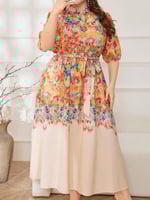 فستان صيفي بتصميم أنيق ومقاس كبير باللون الأصفر وب...