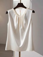 بلوزة نسائية بدون أكمام ذات لون بسيط وسلسلة من الل...