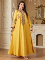 جلابية طويل نسائي بأكمام طويلة ياقة على شكل V مع ت...