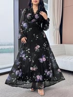 فستان نسائي طويل أنيق بطبعة زهور وأكمام منتفخة