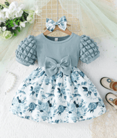 فستان بناتي قطني بفيونكة وأكمام منتفخة لأميرتك الص...