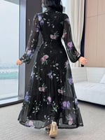 فستان نسائي طويل أنيق بطبعة زهور وأكمام منتفخة