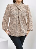 بلوزة أنيقة بمقاسات كبيرة وأكمام فانوس مع رقبة على...