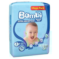 بامبي حفايض اطفال ميجا 3 92 حبة