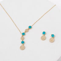 طقم ذهب الدوائر الفيروزية البراقة ( عيار 18)