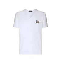 تيشيرت دولتشي ابيض Dolce & Gabbana برقبة ٧ وشارة ش...