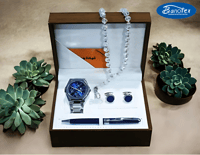 ساعة هدية | طقم ساعة رجالية من 4 قطع ساعة يد مع قل...