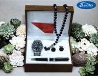 ساعة هدية | طقم ساعة رجالية من 4 قطع ساعة يد مع قل...