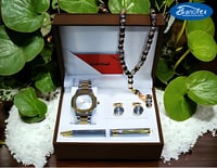 ساعة هدية | طقم ساعة رجالية من 4 قطع ساعة يد مع قل...