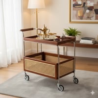 عربية تقديم خشب مع راتان