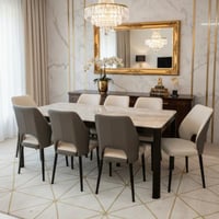 طاولة طعام رخام 8 كراسي جلد