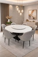 طاولة طعام سرميك دائري 6 كراسي