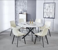 طاولة طعام 6 كراسي سرميك بيج