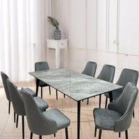 طاولة طعام سرميك 8 كراسي رمادي