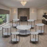 طقم طاولات سراميك مع خشب 7 قطع