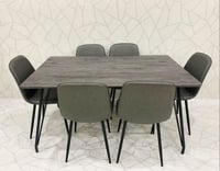 طاولة طعام 6كراسي جلد - رصاصي