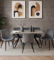 طاولة طعام 6 كراسي سطح خشب مموج