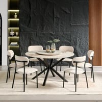 طاولة طعام سرميك 6 كراسي بيج