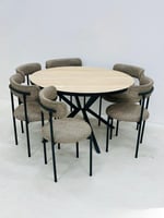 طاولة طعام خشب دائري 6 كراسي