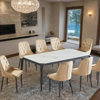 طاولة طعام رخام 8 كراسي لون بيج