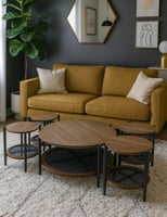 طقم طاولات مجلس خشب مع راتان