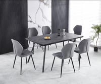 طاولة طعام 6 كراسي رصاصي مع قماش