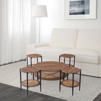 طقم طاولات خشب مع راتان 5 قطع