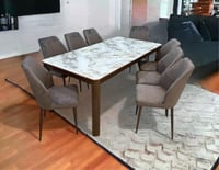 طاولة طعام رخام 8 كراسي بني غامق