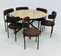 طاولة طعام خشب دائري 6 كراسي