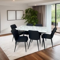 طاولة طعام سرميك 6 كراسي جلد اسود
