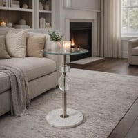 طاولة خدمة فضي سطح زجاج قاعدة رخام