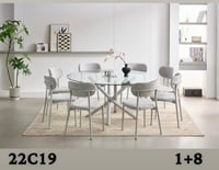 طاولة طعام زجاج 8 كراسي اسود مدور