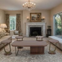 طقم طاولات مجلس 5 قطع بني خشبي