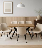 طاولة طعام 6 كراسي سطح خشب مموج