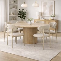 طاولة طعام خشب دائري 6 كراسي